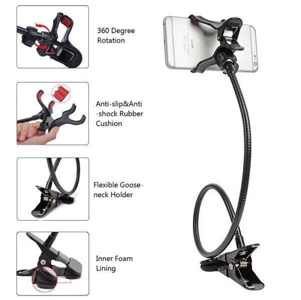 Flexible gooseneck phone holder with clamp for bed or desk - view 4