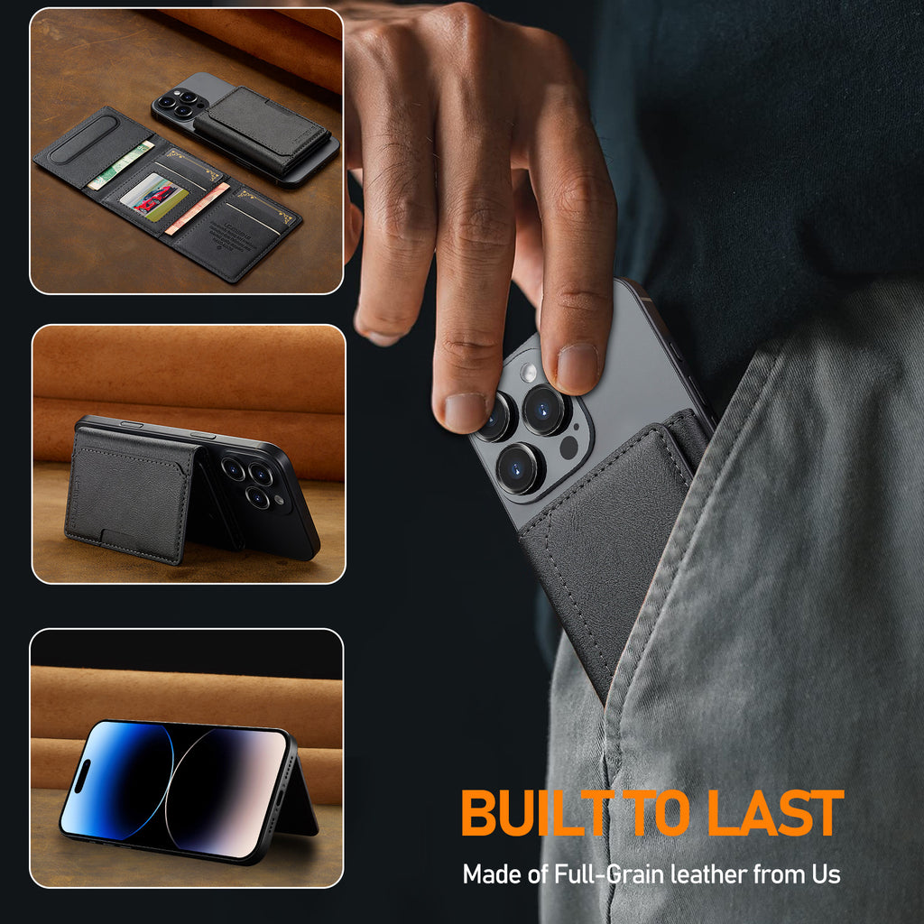 MagSafe magnetic wallet card holder attached to back of iPhone
