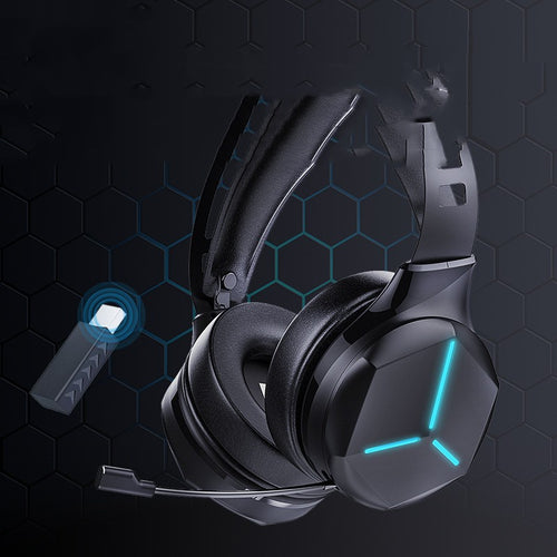 Bluetooth dual mode gaming wireless headphones with USB connection and protein leather earmuffs on white background