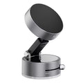 Foldable magnetic car phone mount with suction base, arm raised