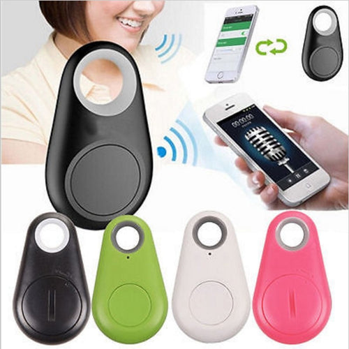 Water drop shaped Bluetooth anti-lost object finder tracker in white on a white background