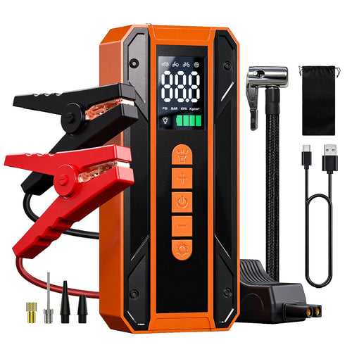 Car jump starter with 150PSI tire inflator and LCD display