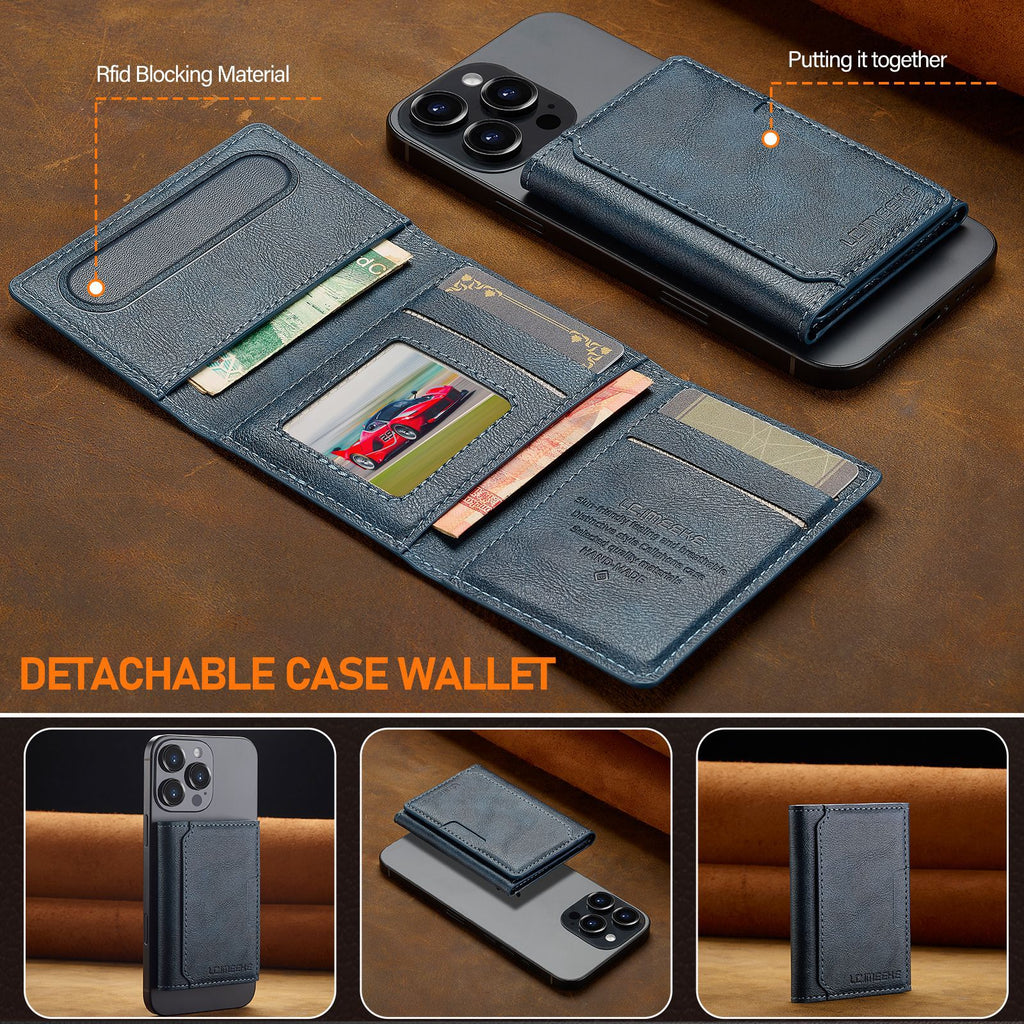 MagSafe magnetic wallet card holder attached to back of iPhone