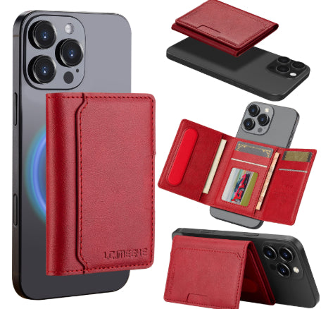 MagSafe magnetic wallet card holder attached to back of iPhone