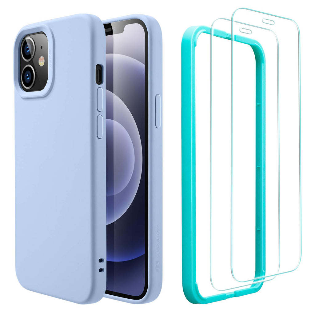 ESR Cloud Series Case with Screen Protectors Compatible with iPhone 12/Compatible with iPhone 12 Pro Liquid Silicone Case (2020) [2 Glass Screen Protectors] [Comfortable Grip]6.1" – Lavender Purple