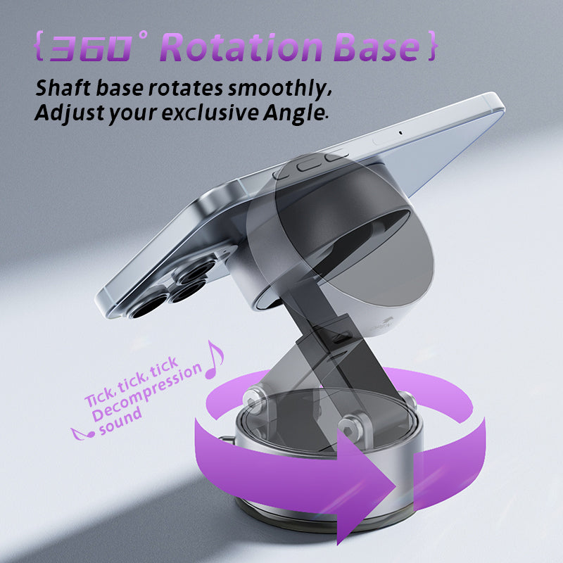 Magnetic phone mount rotating on its base to change the phone angle