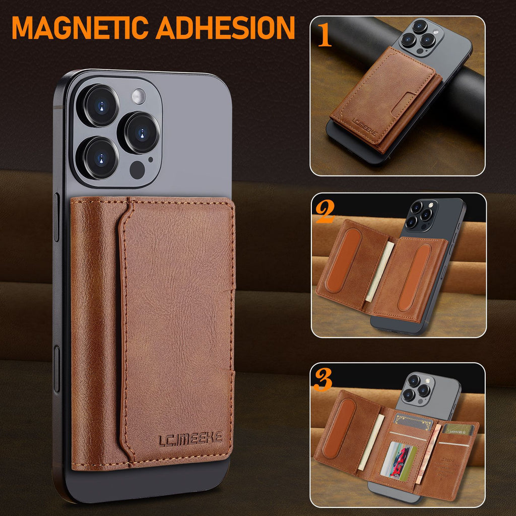 MagSafe magnetic wallet card holder attached to back of iPhone