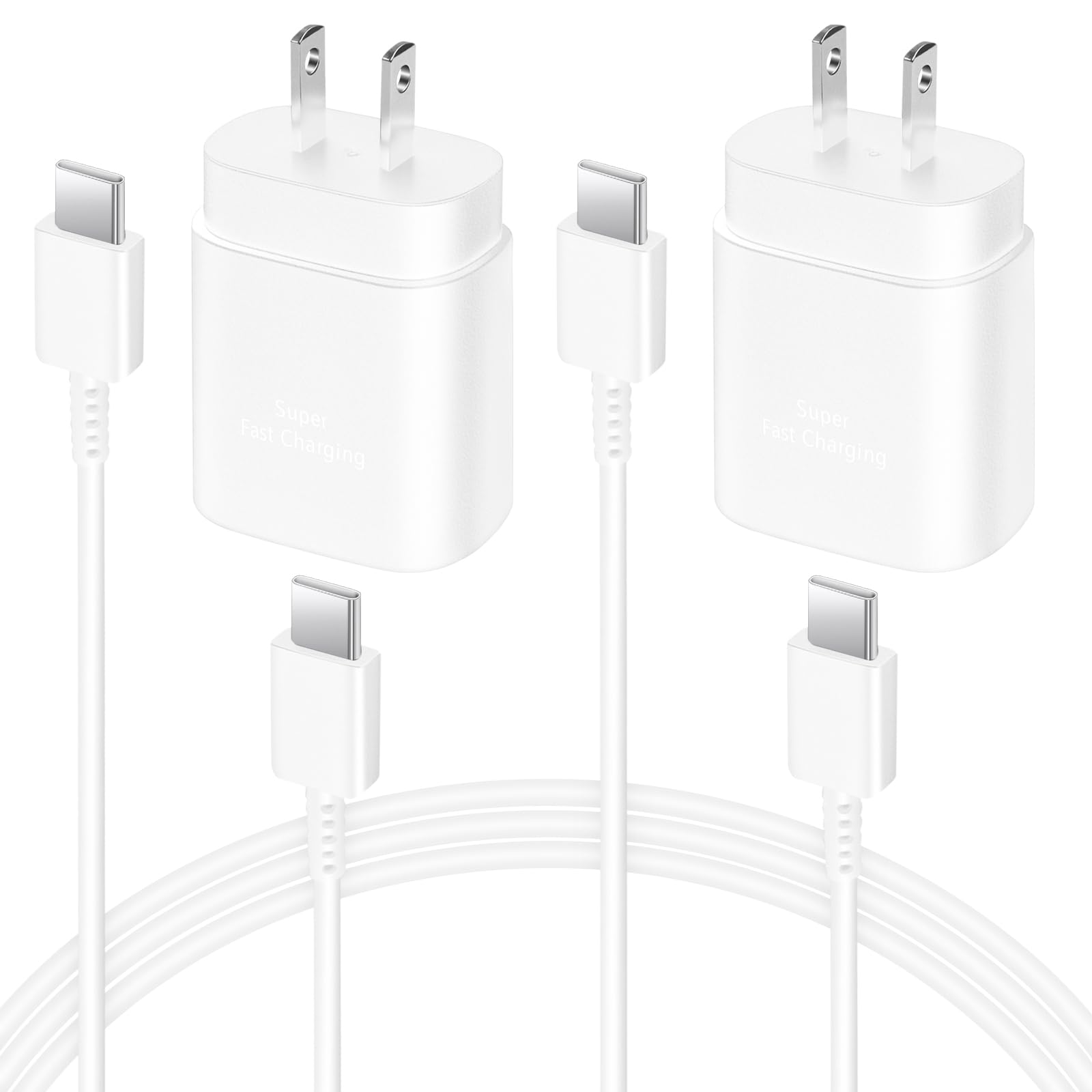2 Pack USB C Charger 25W Type C Charger Fast Charging with 6FT USB C Android Phone Fast Charger Cable for Galaxy S24 Ultra/S23+/S22/S21/S20-White