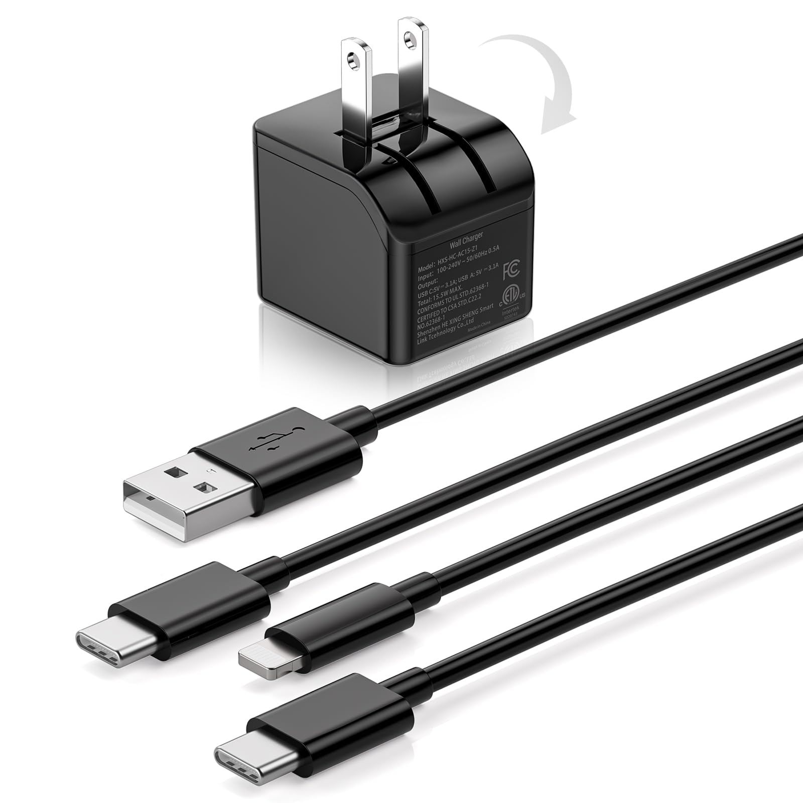 Quntis iPhone Charger iPad Charger [MFi Certified] USB Wall Charger Foldable Plug 15W Dual USB C Charger Block and Cable for iPhone 15 14 13 12 11 iPad Galaxy (2-Pack 6FT Charging Cable Included)