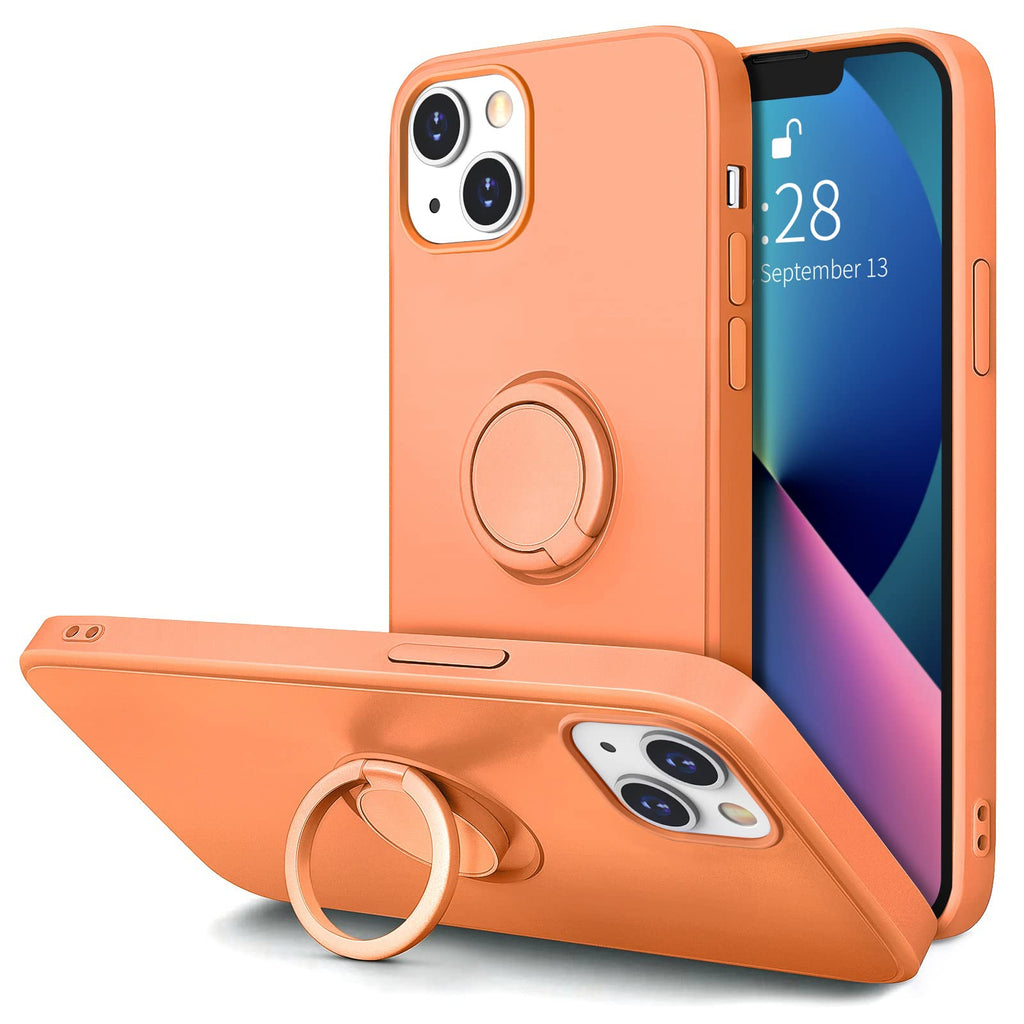 Hython Case for iPhone 13 Mini Case with Ring Stand [360° Rotatable Ring Holder Magnetic Kickstand] [Soft Microfiber Lining] Shockproof Rubber Protective Phone Case Cover for Women Kumquat
