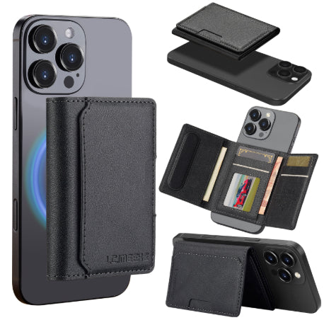 MagSafe magnetic wallet card holder attached to back of iPhone