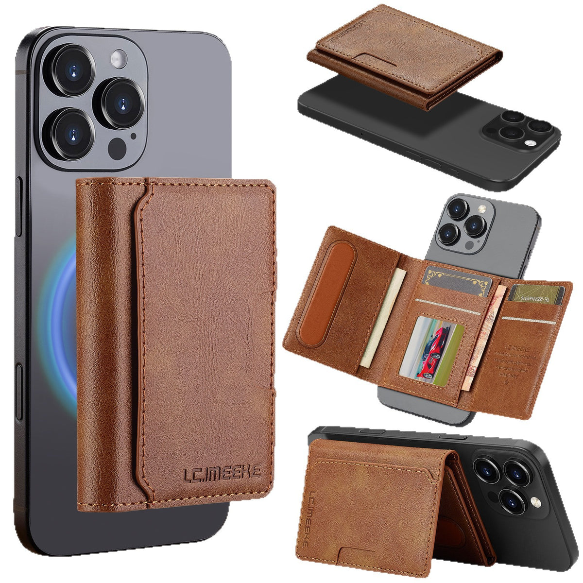 MagSafe magnetic wallet card holder attached to back of iPhone