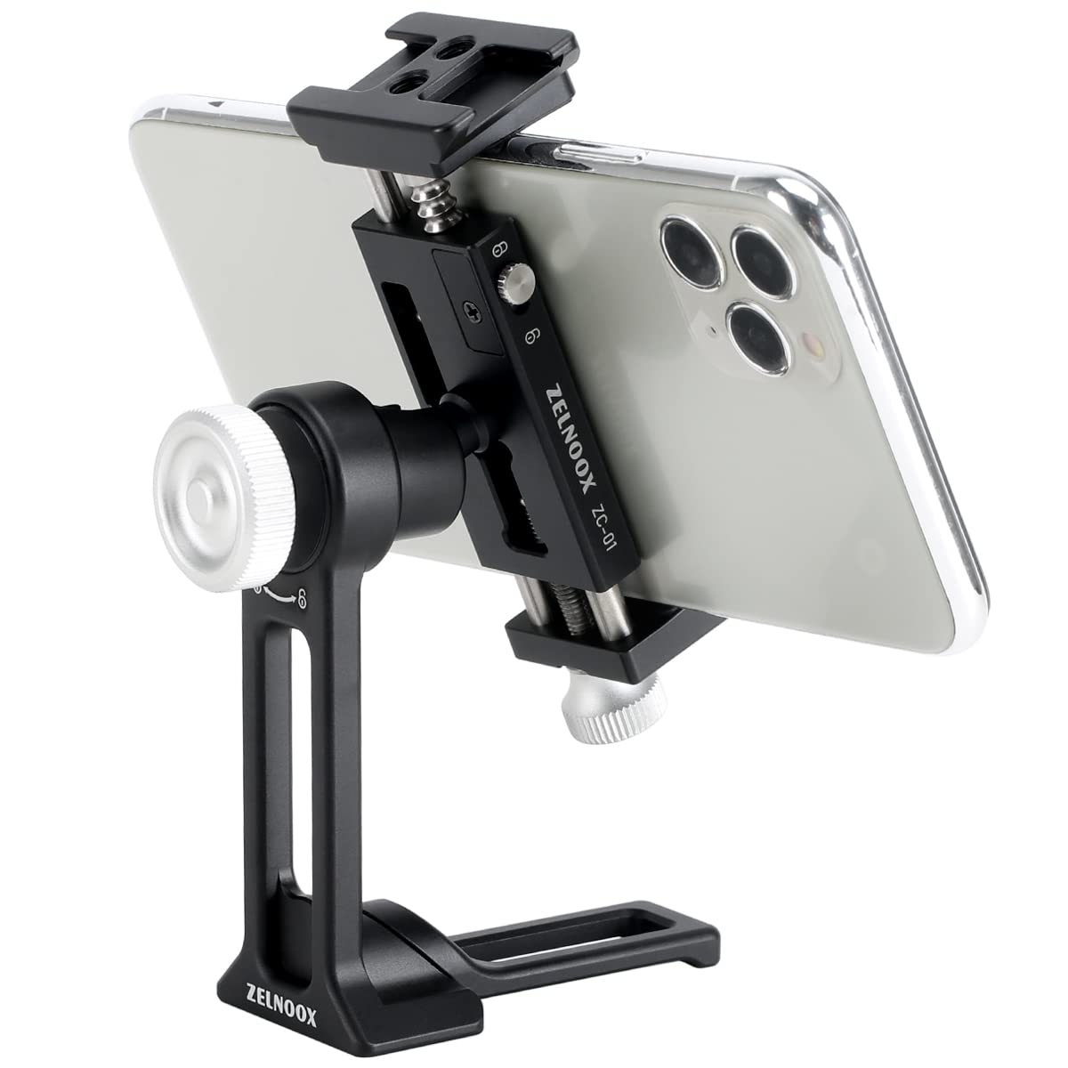 Metal Cell Phone Tripod Mount Phone Tripod Adapter with 2 Clod Shoe Interface 360° Adjustable Arca Dovetail for Tripod Quick Release for iPhone Tripod Vlogging or Video Live
