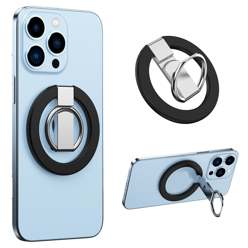 YSNZAQ Magnetic Phone Grip with Ring Holder - Compatible with Wireless Charging Adjustable Finger Ring Stand Compatible with iPhone 15/14/13/12 & Other Mobile Phone Use with Iron Ring Black