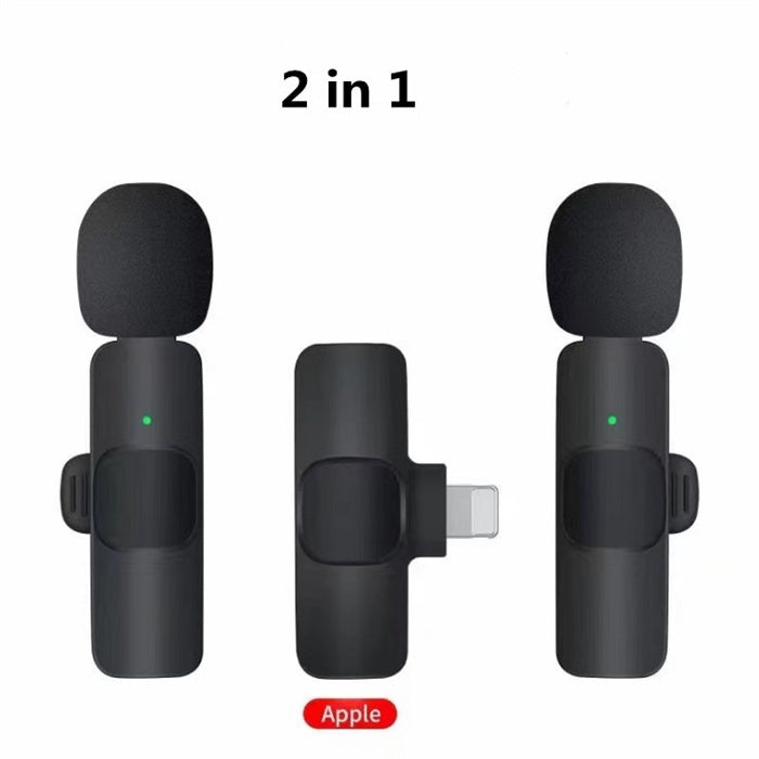 Wireless clip-on lavalier microphone with charging receiver for smartphone