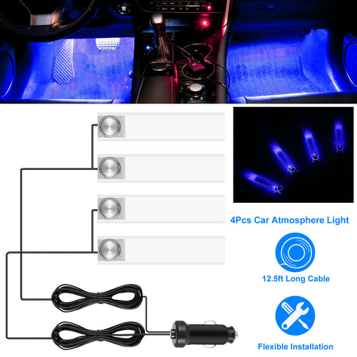 4-piece 12V blue LED car interior atmosphere lights