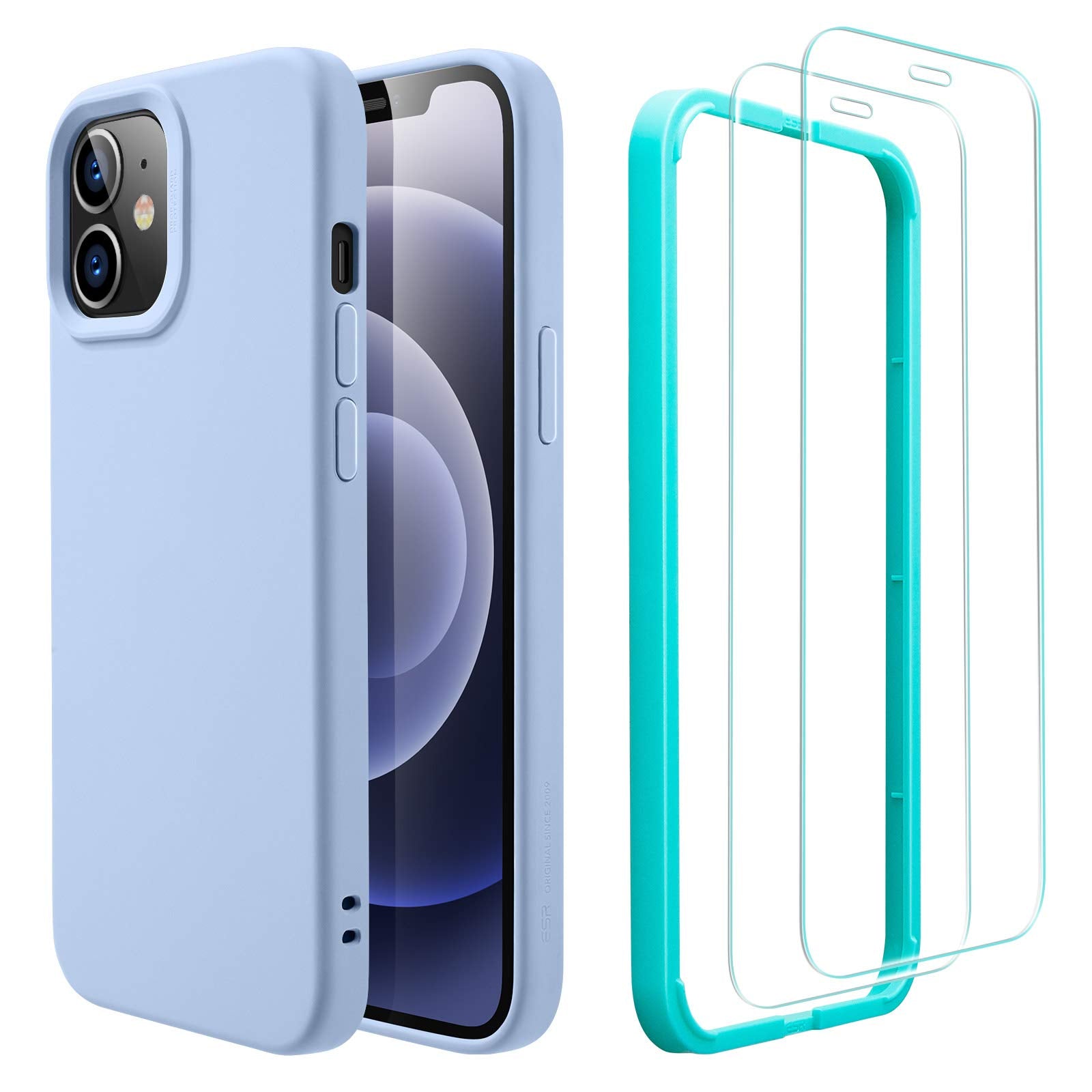 ESR Cloud Series Case with Screen Protectors Compatible with iPhone 12/Compatible with iPhone 12 Pro Liquid Silicone Case (2020) [2 Glass Screen Protectors] [Comfortable Grip]6.1" – Lavender Purple