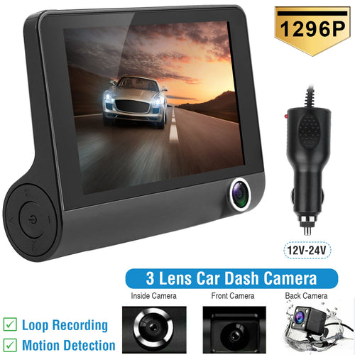1296P 3-lens dash camera vehicle driving recorder
