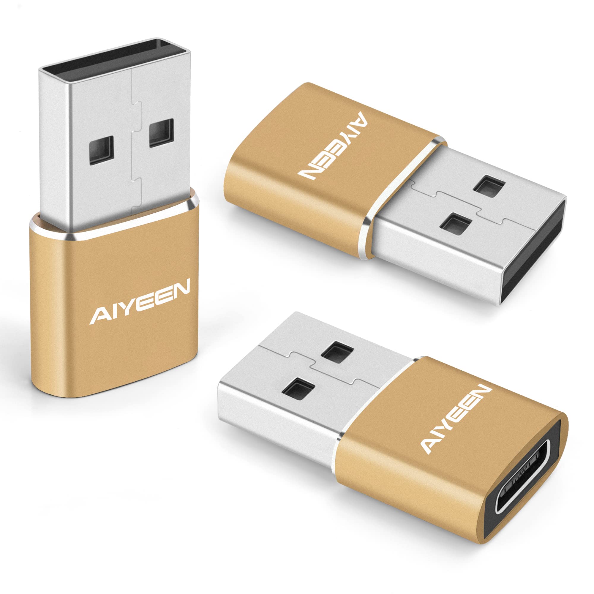 Upgraded USB C Female to USB A Male AdapterType C to USB A Charger Cable Converter for Apple iWatch 7 AirPodsMacBookiPhone 12 13 14 15 SeriesiPad Mini 6Samsung Galaxy S20 S21 S22 (3Pack Gold)