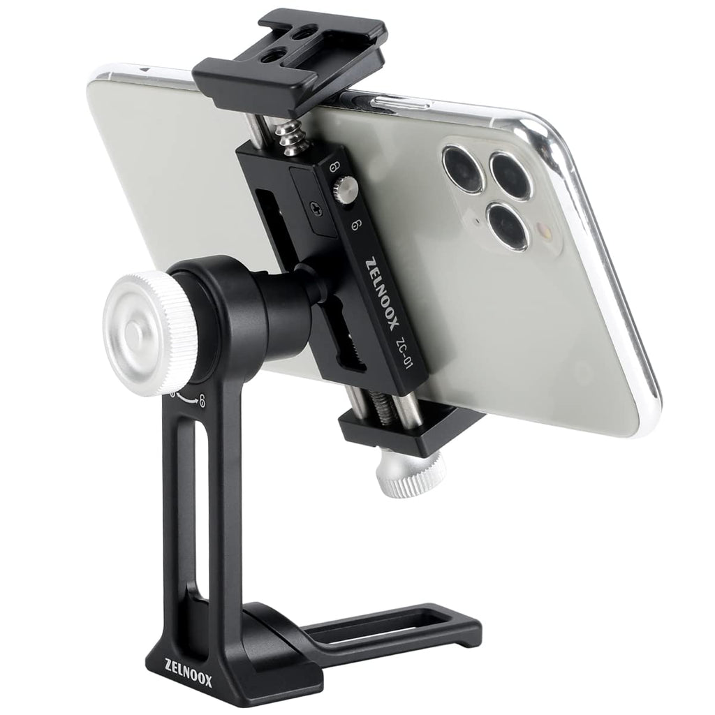 Metal Cell Phone Tripod Mount Phone Tripod Adapter with 2 Clod Shoe Interface 360° Adjustable Arca Dovetail for Tripod Quick Release for iPhone Tripod Vlogging or Video Live
