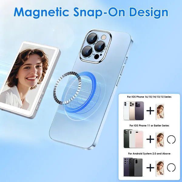 Wireless magnetic selfie monitor attached to the back of a phone - view 2