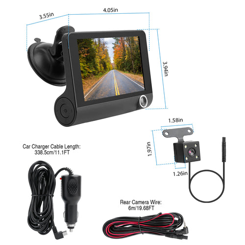 1296P 3-lens dash camera vehicle driving recorder - view 2