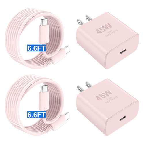 16 Pro Max Charger Fast Charging45W Phone 16 Charger USB C Super Fast Charger Block &6.6FT Long Type C Charger Cable Cord for Phone 16/16 Pro/16 Pro Max/16 Plus/15/15 Pro MaxSamsung GalaxyPink