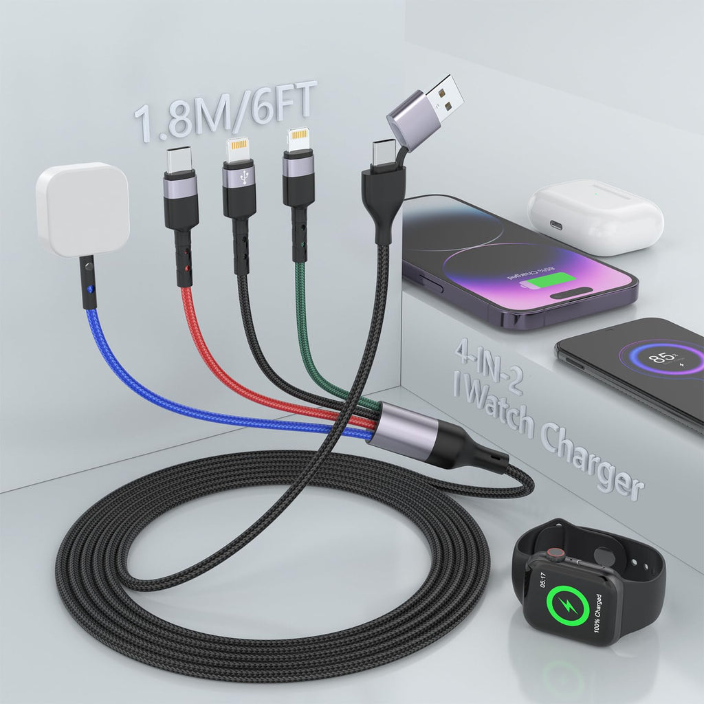 New Watch Charger for Apple Watch/iPhone/Airpods 4 in 2 USB C Fast Watch Charger Cable iWatch Charging Cable for iWatch Series 3/4/5/6/7/8/SE/Ultra Portable Charger Cord 6FT