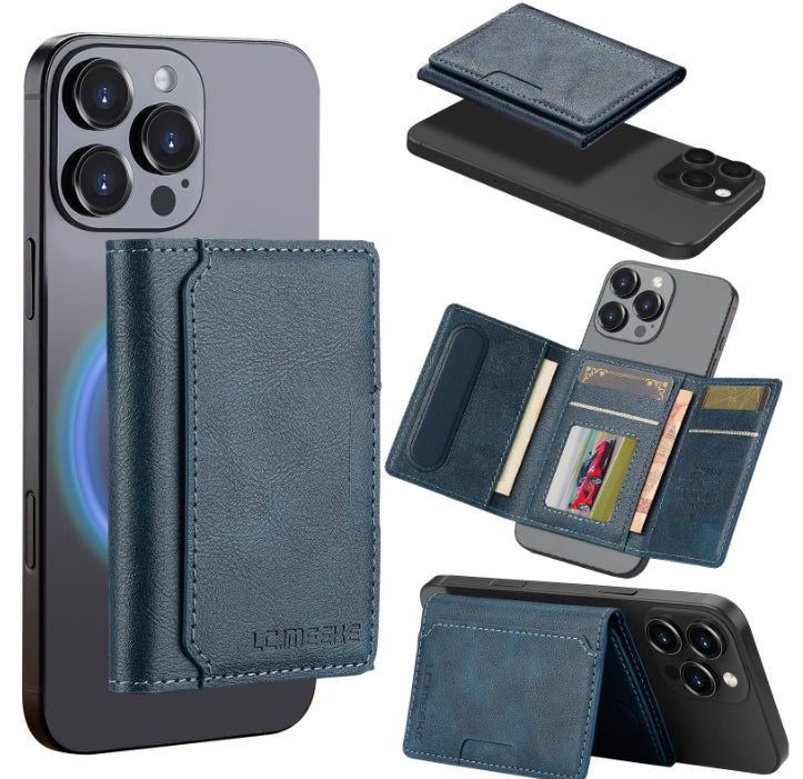 MagSafe magnetic wallet card holder attached to back of iPhone