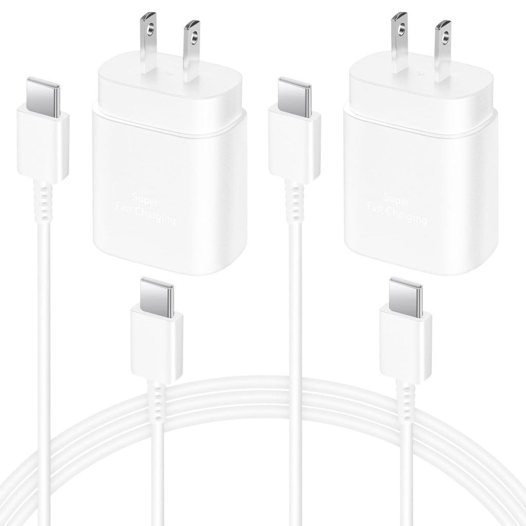 2 Pack USB C Charger 25W Type C Charger Fast Charging with 6FT USB C Android Phone Fast Charger Cable for Galaxy S24 Ultra/S23+/S22/S21/S20-White