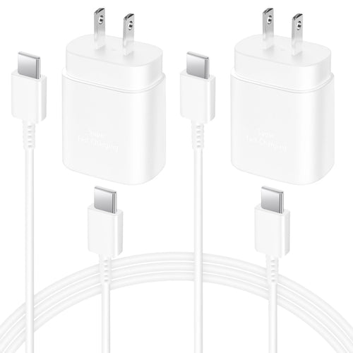 2 Pack USB C Charger 25W Type C Charger Fast Charging with 6FT USB C Android Phone Fast Charger Cable for Galaxy S24 Ultra/S23+/S22/S21/S20-White
